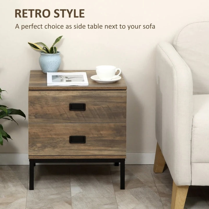 Retro Accent Side End Table Night Stand w Drawers, Bedroom Living Home, Distressed Wood Brown