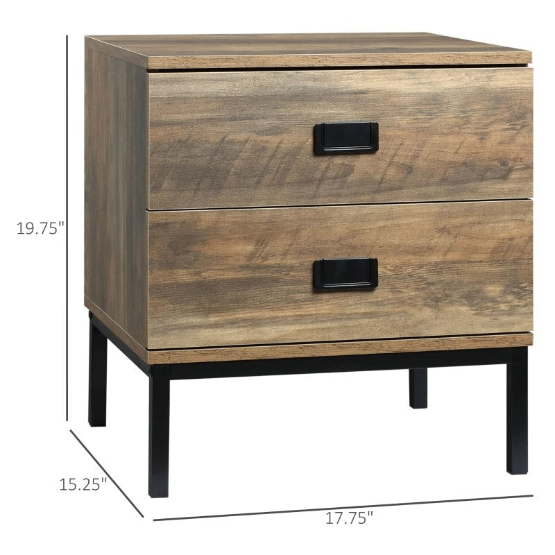 Retro Accent Side End Table Night Stand w Drawers, Bedroom Living Home, Distressed Wood Brown