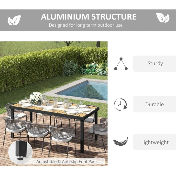6.2' x 3' Aluminum Anti-Rust Outdoor Patio Dining Table w Woodgrain Plastic Top, Black, Natural