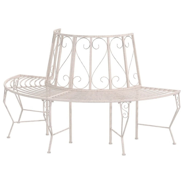 Half Round Victorian 4 Person Tree Bench Semi Circle Seat for Garden Wedding Party Event, White