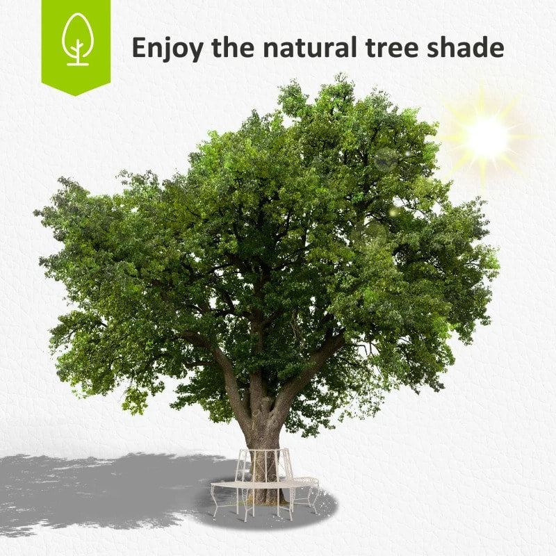 Half Round Victorian 4 Person Tree Bench Semi Circle Seat for Garden Wedding Party Event, White