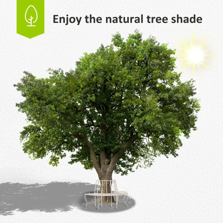 Half Round Victorian 4 Person Tree Bench Semi Circle Seat for Garden Wedding Party Event, White