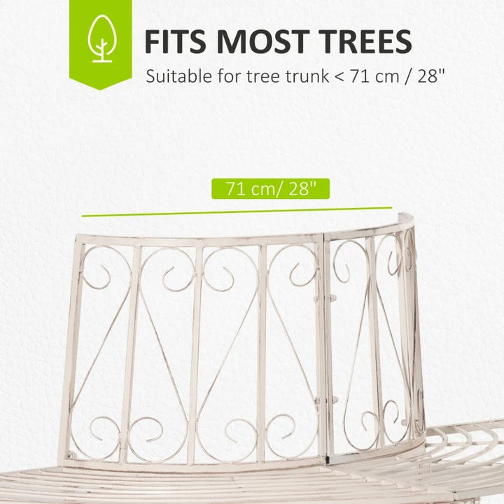 Half Round Victorian 4 Person Tree Bench Semi Circle Seat for Garden Wedding Party Event, White