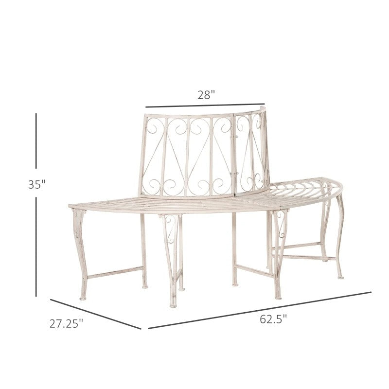 Half Round Victorian 4 Person Tree Bench Semi Circle Seat for Garden Wedding Party Event, White