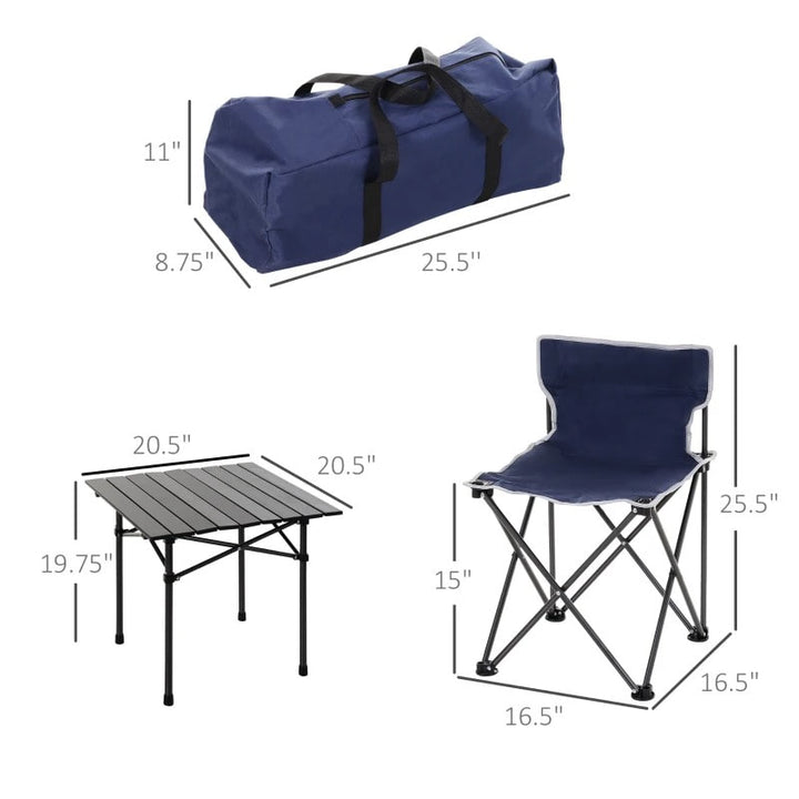 20.5" Portable Aluminum Picnic Camp Table Set w 4 Folding Chairs, Bag, Outdoor Dining BBQ, Blue