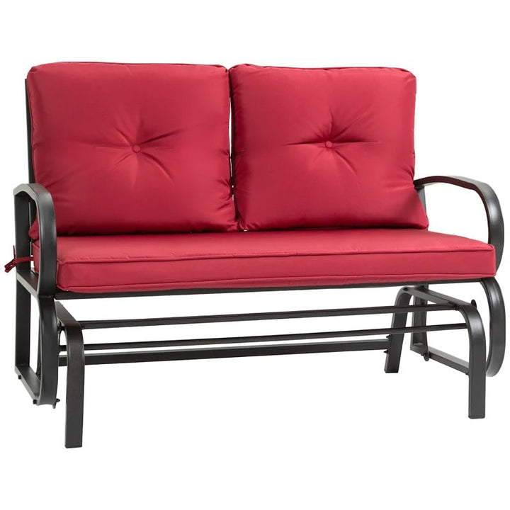 2-Person Steel Loveseat Glider Bench Chair Rocker w Cushions for Patio Deck Garden, Brown, Red