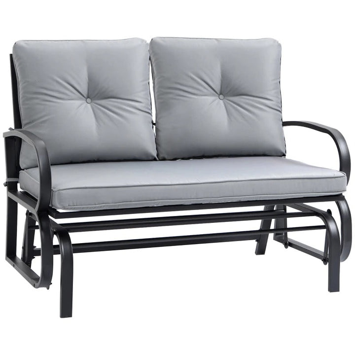 2-Person Steel Loveseat Glider Bench Chair Rocker w Cushions for Patio Deck Garden, Black, Grey