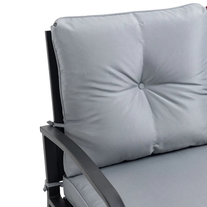 2-Person Steel Loveseat Glider Bench Chair Rocker w Cushions for Patio Deck Garden, Black, Grey