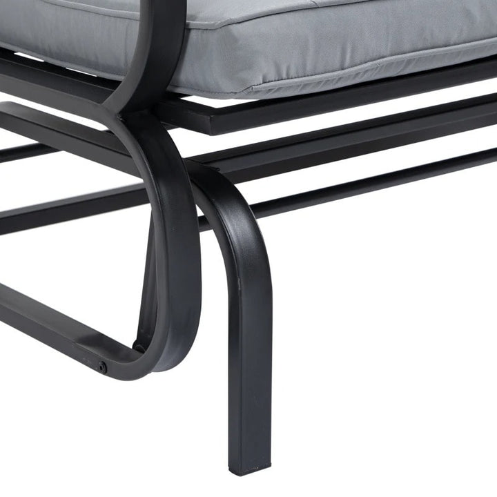 2-Person Steel Loveseat Glider Bench Chair Rocker w Cushions for Patio Deck Garden, Black, Grey