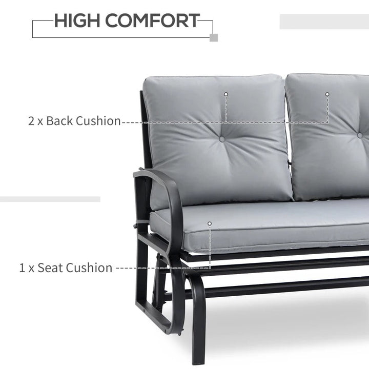 2-Person Steel Loveseat Glider Bench Chair Rocker w Cushions for Patio Deck Garden, Black, Grey