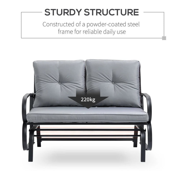 2-Person Steel Loveseat Glider Bench Chair Rocker w Cushions for Patio Deck Garden, Black, Grey