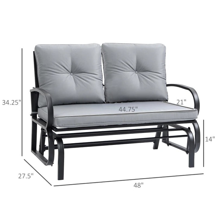 2-Person Steel Loveseat Glider Bench Chair Rocker w Cushions for Patio Deck Garden, Black, Grey