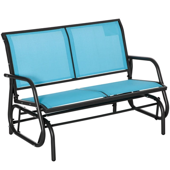 2-Person Steel Loveseat Glider Bench Chair Rocker w Sling Fabric, Patio Deck Garden, Aqua Blue