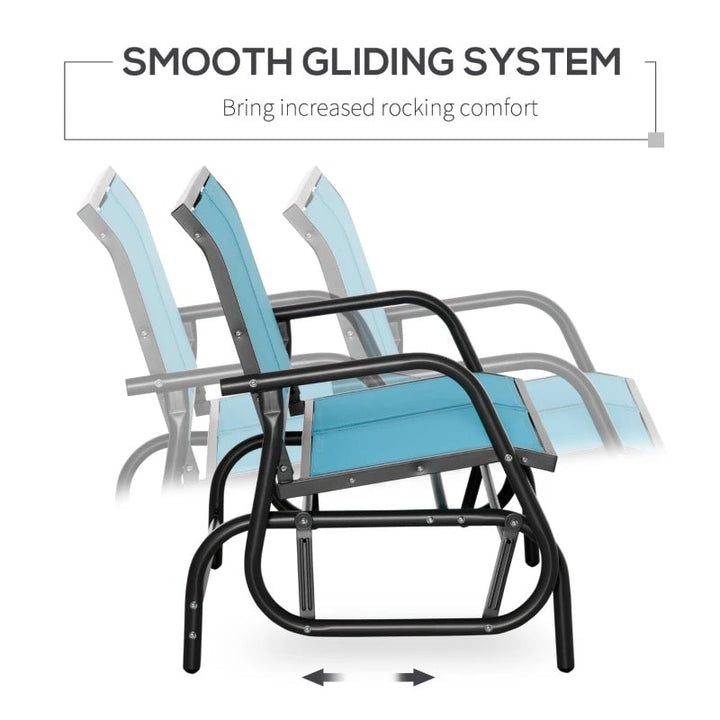 2-Person Steel Loveseat Glider Bench Chair Rocker w Sling Fabric, Patio Deck Garden, Aqua Blue