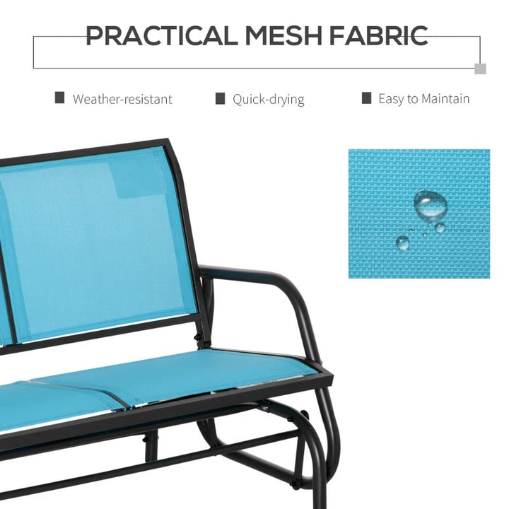 2-Person Steel Loveseat Glider Bench Chair Rocker w Sling Fabric, Patio Deck Garden, Aqua Blue