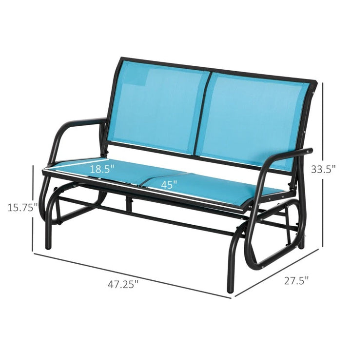 2-Person Steel Loveseat Glider Bench Chair Rocker w Sling Fabric, Patio Deck Garden, Aqua Blue