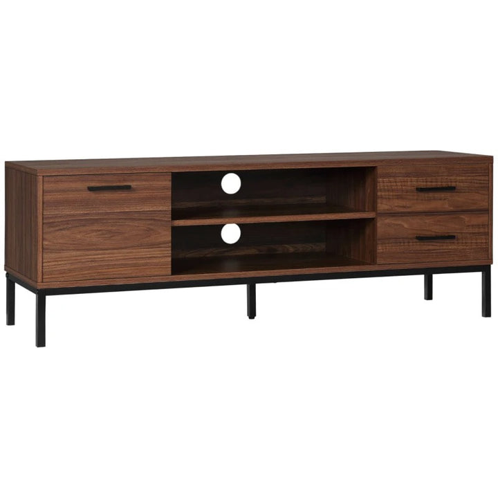 Sleek Media TV Cabinet Stand Entertainment Unit w Drawers & Shelves, Brown Walnut Wood Grain