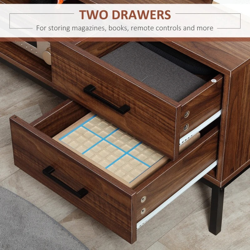Sleek Media TV Cabinet Stand Entertainment Unit w Drawers & Shelves, Brown Walnut Wood Grain