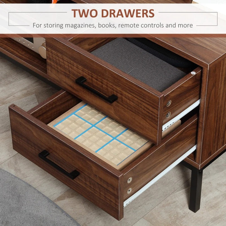 Sleek Media TV Cabinet Stand Entertainment Unit w Drawers & Shelves, Brown Walnut Wood Grain