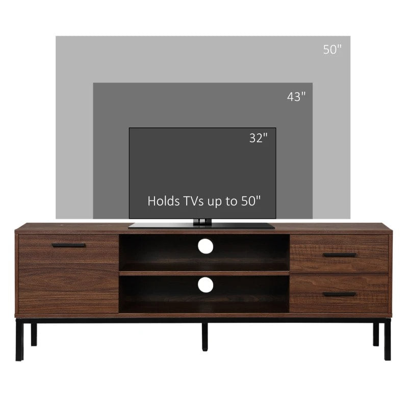 Sleek Media TV Cabinet Stand Entertainment Unit w Drawers & Shelves, Brown Walnut Wood Grain