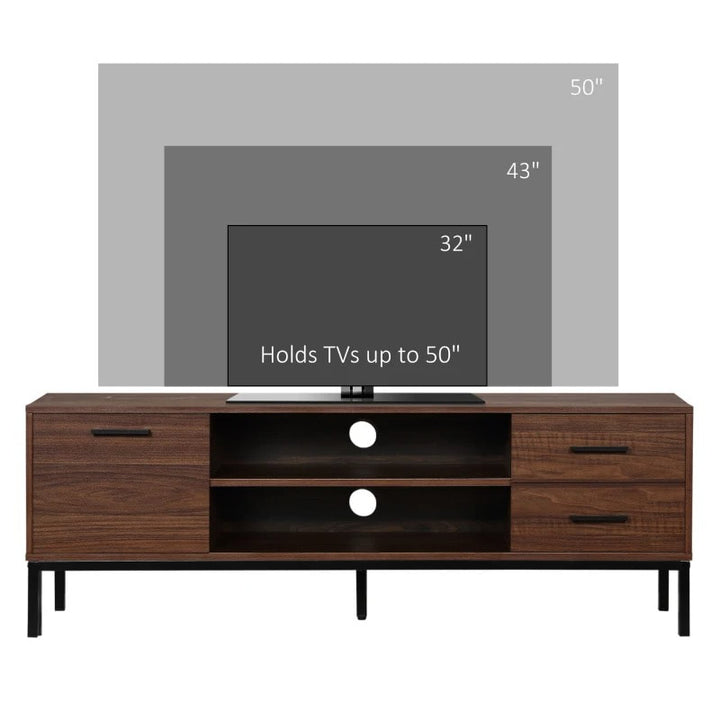 Sleek Media TV Cabinet Stand Entertainment Unit w Drawers & Shelves, Brown Walnut Wood Grain