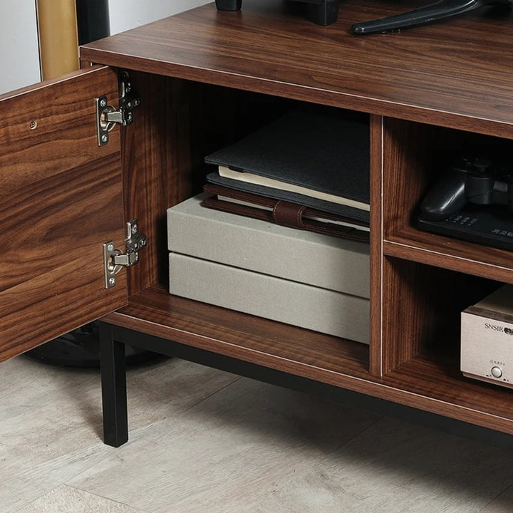 Sleek Media TV Cabinet Stand Entertainment Unit w Drawers & Shelves, Brown Walnut Wood Grain