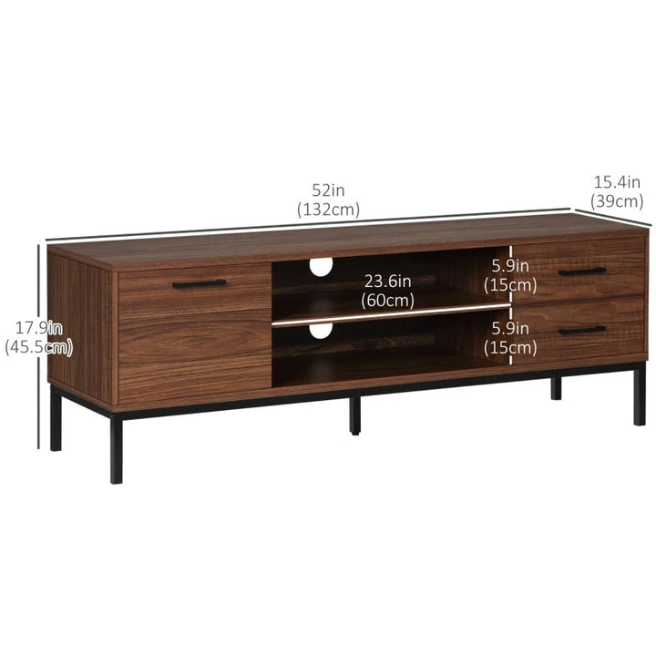 Sleek Media TV Cabinet Stand Entertainment Unit w Drawers & Shelves, Brown Walnut Wood Grain