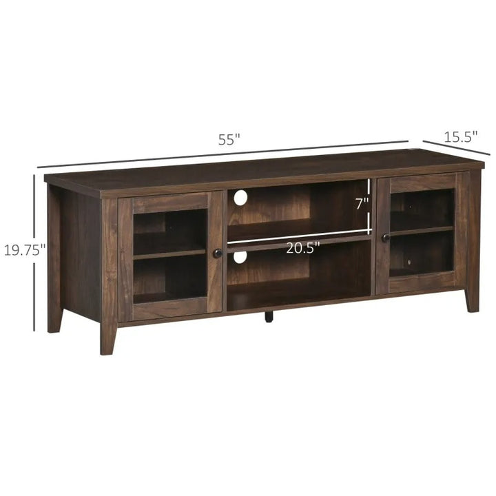 Classic Media TV Cabinet Stand Entertainment Unit w Shelves, Glass Doors, Dark Coffee Brown