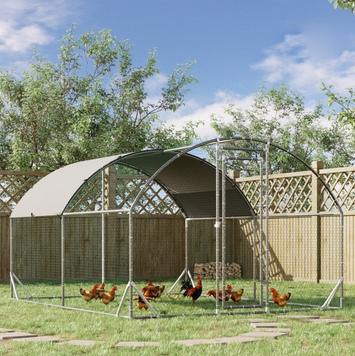 9' x 12.5' x 6.5' Galvanized Walk In Chicken Coop Cage Hen Poultry Fenced Shelter Outdoor Yard