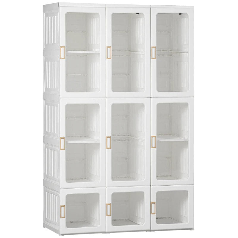 Folding Portable Wardrobe Closet Storage Organizer Armoire w Clothes Rods, Dorm Bedroom, White