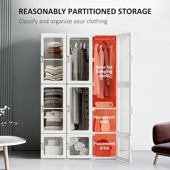 Folding Portable Wardrobe Closet Storage Organizer Armoire w Clothes Rods, Dorm Bedroom, White