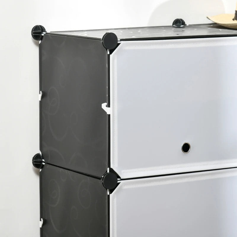 12 Cube Stackable Storage Organizer Shelf Cabinet w Doors for Shoes Clothes Books, Black White