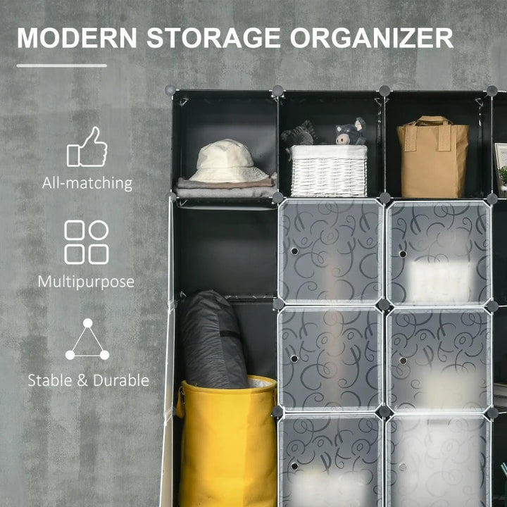 20 Cube Stackable Storage Organizer Shelf Cabinet Wardrobe for Shoes Clothes Books, Black White