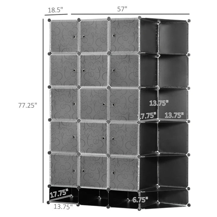 20 Cube Stackable Storage Organizer Shelf Cabinet Wardrobe for Shoes Clothes Books, Black White