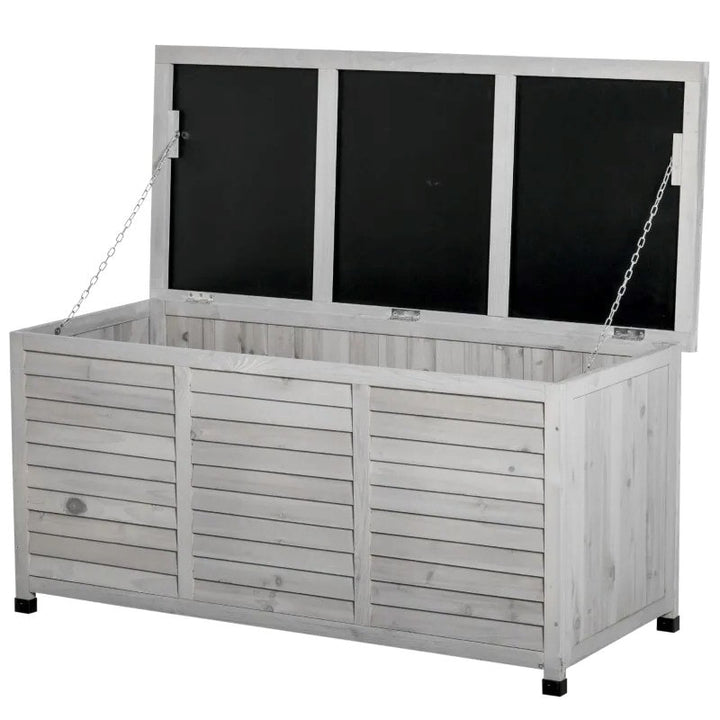 50" 75 Gal Fir Wood Deck Box Storage Bin Container for Cushions Tools Outdoor Patio, Grey Stain