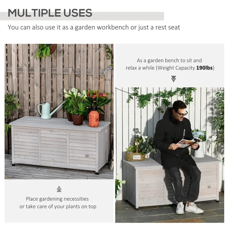 50" 75 Gal Fir Wood Deck Box Storage Bin Container for Cushions Tools Outdoor Patio, Grey Stain