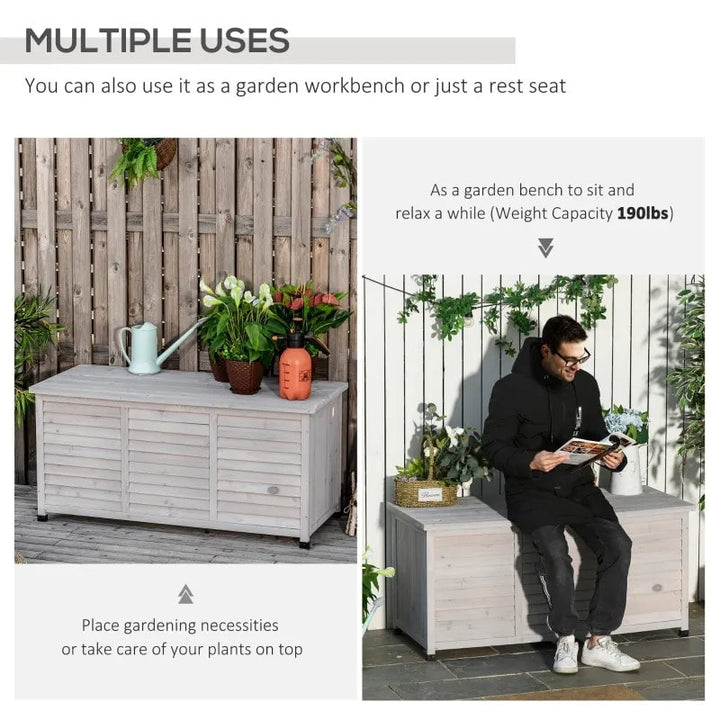 50" 75 Gal Fir Wood Deck Box Storage Bin Container for Cushions Tools Outdoor Patio, Grey Stain