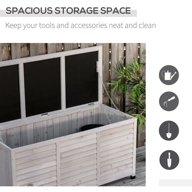 50" 75 Gal Fir Wood Deck Box Storage Bin Container for Cushions Tools Outdoor Patio, Grey Stain