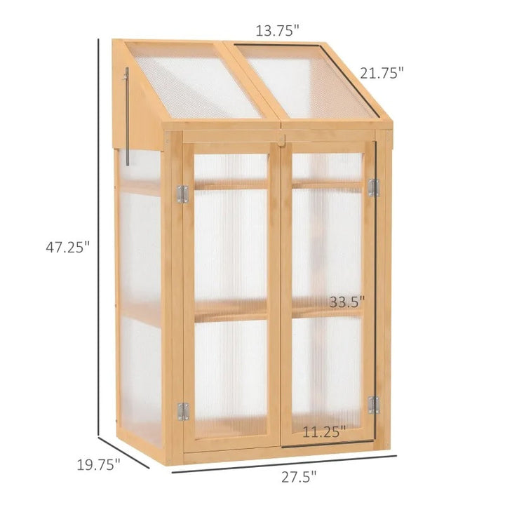 Wooden Cold Frame Greenhouse Raised Planter Bed with Openable Top and Shelves, Wood/Brown