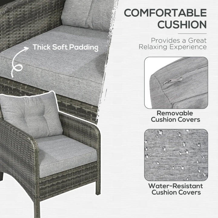 5pc PE Rattan Wicker Outdoor Patio Furniture Set w Armchairs, Cushions, Footstools - Grey
