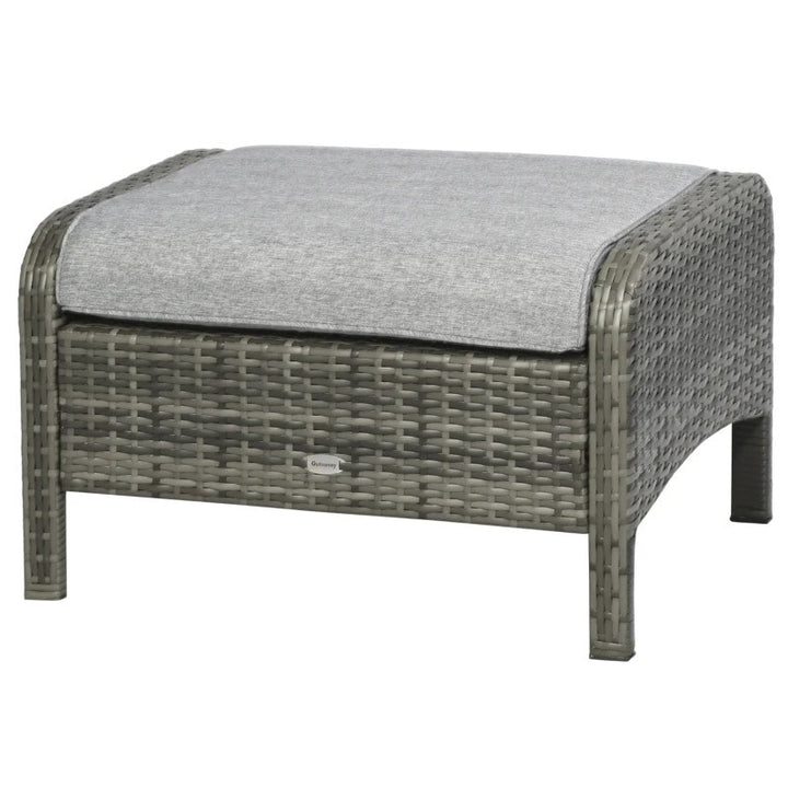 5pc PE Rattan Wicker Outdoor Patio Furniture Set w Armchairs, Cushions, Footstools - Grey