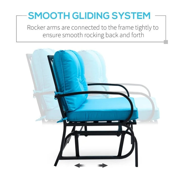 2-Person Loveseat Glider Bench Chair Rocker, Steel w Cushions for Patio Deck Garden - Aqua Blue
