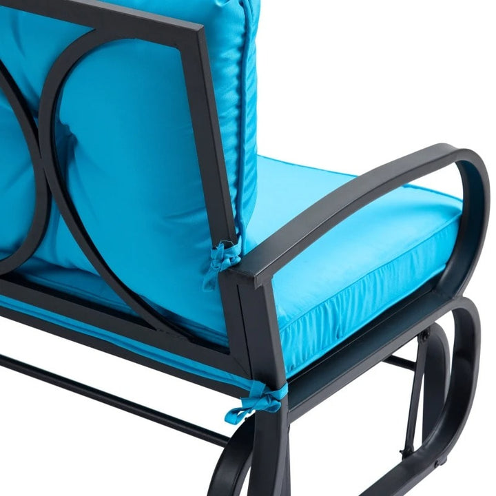2-Person Loveseat Glider Bench Chair Rocker, Steel w Cushions for Patio Deck Garden - Aqua Blue