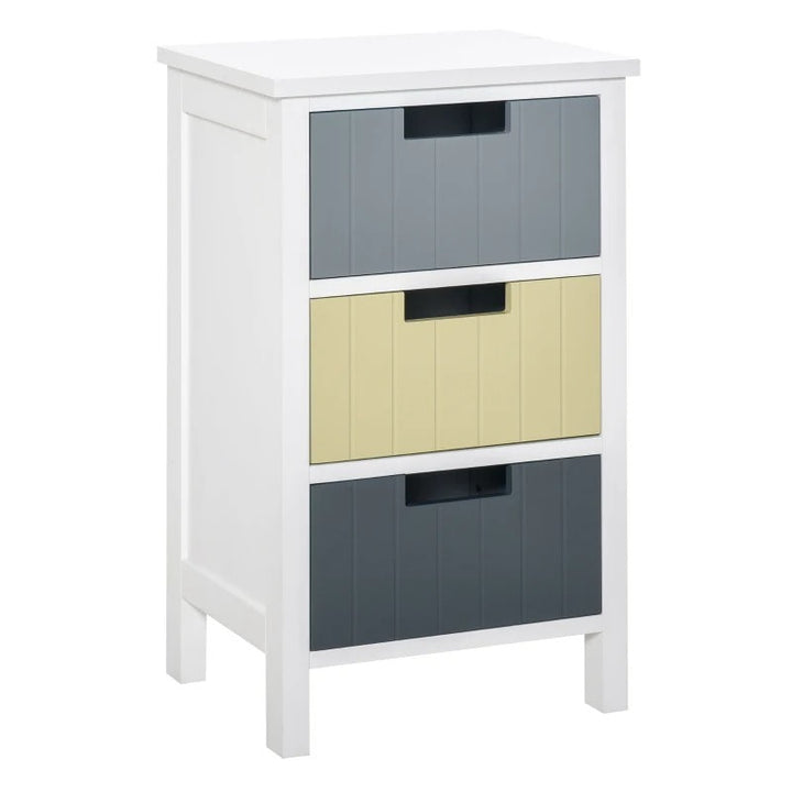 Accent Side End Table Nightstand w 3 Drawers for Dorm Bed Living Room Hall, White w Grey Beige