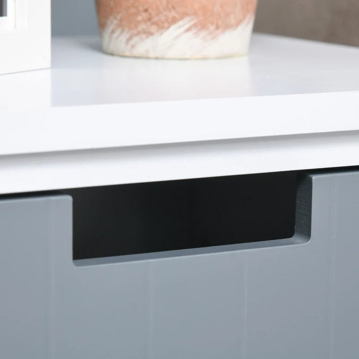 Accent Side End Table Nightstand w 3 Drawers for Dorm Bed Living Room Hall, White w Grey Beige