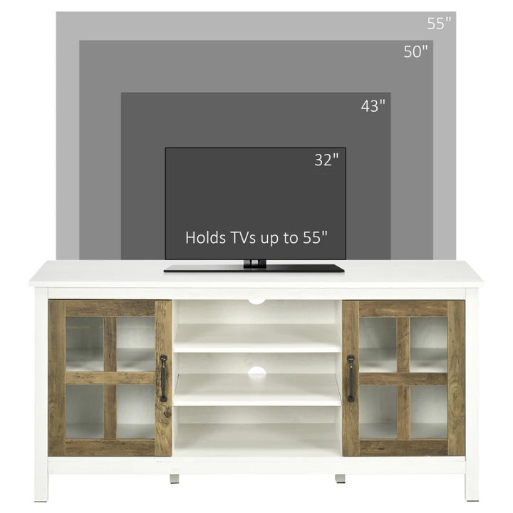 Modern Media Console TV Stand Entertainment Centre Unit w Shelves, Glass Cabinet, White, Walnut