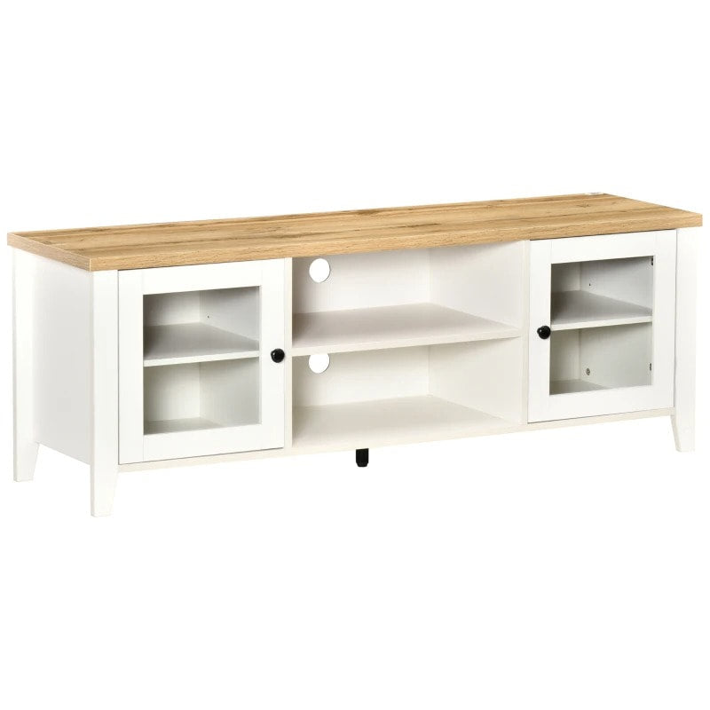 Modern Media Console TV Stand Entertainment Centre Unit Shelves Cabinet, White, Oak Wood Colour