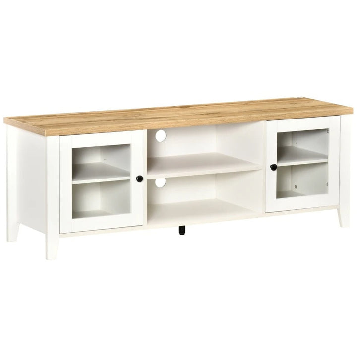 Modern Media Console TV Stand Entertainment Centre Unit Shelves Cabinet, White, Oak Wood Colour