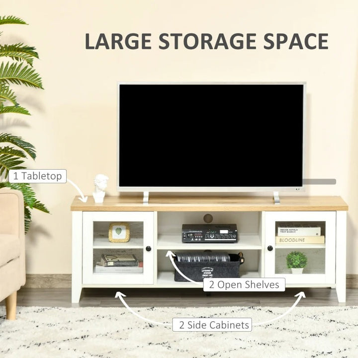 Modern Media Console TV Stand Entertainment Centre Unit Shelves Cabinet, White, Oak Wood Colour