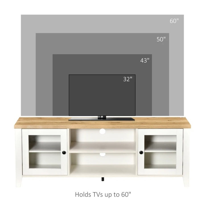 Modern Media Console TV Stand Entertainment Centre Unit Shelves Cabinet, White, Oak Wood Colour